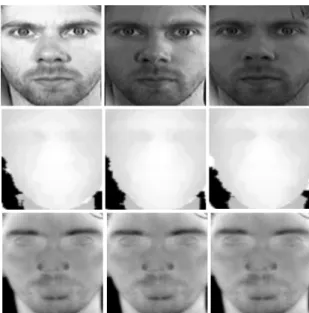 Figure 9: An example of the LM1 lighting variations for the front pose VIS (rst row) depth (second row) LWIR (third row) images