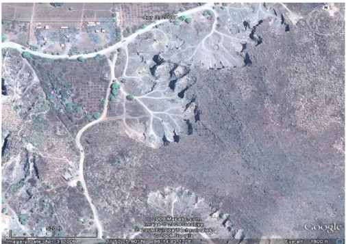 Figure 4:  Google Earth image from April 3, 2009 showing the large mining operation 1.5 miles northwest of the  Myit Nge Chaung site