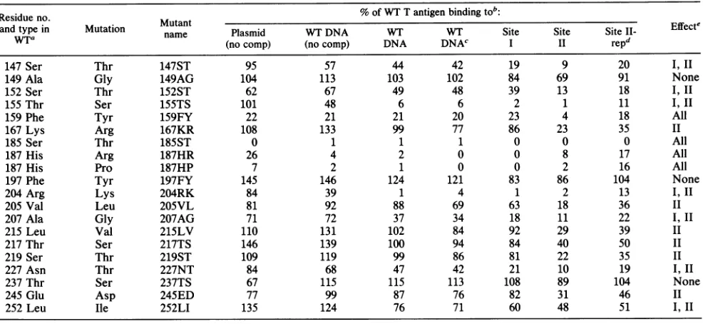 TABLE 1. DNA-binding results of replication-negative T-antigen mutants