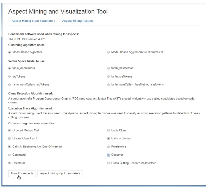 Figure 1: Aspect Mining and Visualization Tool User Interface. 