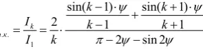 Fig. 3. As it can be seen from Fig. 3, increase in the number Results of calculations with this formula are shown in in the content of the fifth harmonic is replaced by a reduction down to zero when firing angle of harmonics leads to decrease in its conten