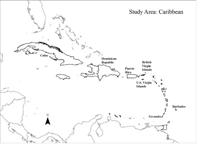Figure 1: Study area with focal islands named. 