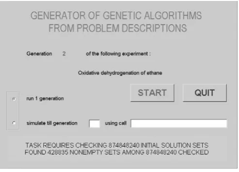 Figure 2: Simple graphical interface with status infor-mation of the GA generated according to Section 4, afterall the polyhedral solutions sets for individual continuousoptimization tasks have been checked for non-emptiness