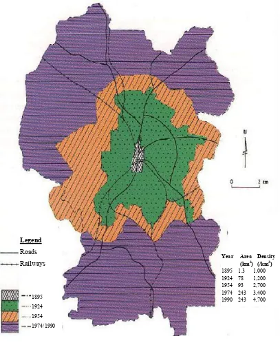 Figure 1.2: Kuala Lumpur City Expansion from Year 1895 to 1990 