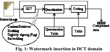 Fig. 1: Watermark insertion in DCT domain 