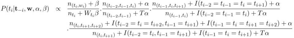 Figure 2: The sampling distribution for tvalues are computed from the current values of all tags except forreturns 1 ifi (taken directly from Goldwater and Grifﬁths (2007))