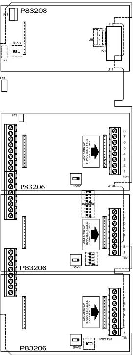 Figure: 1 PC Board Position of Optional Talk-Back board, Optional MZEM-3 Modules and MZC-RM Modules 
