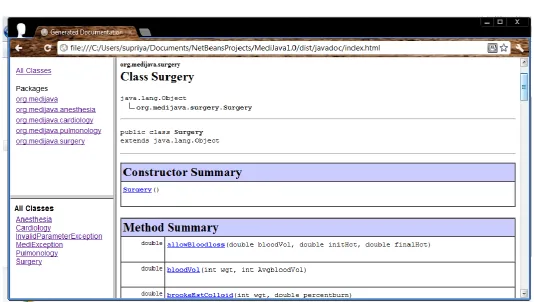 Fig 2 : Snapshot of java documentation  of the Medi Java Library 