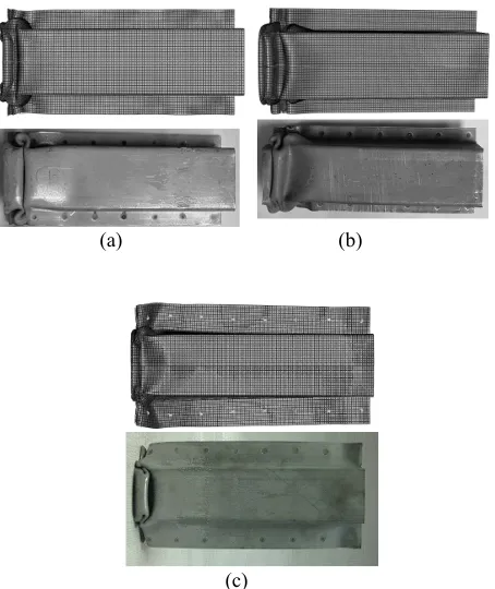 Figure 9. Deformation pattern of hat-type columns. a) Single-hat column made of DP600/300 steel subjected to the impact condition II