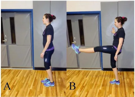 Figure 1. Beggining (a) and ending (b) positions for harmstring dynamic stretching exercises
