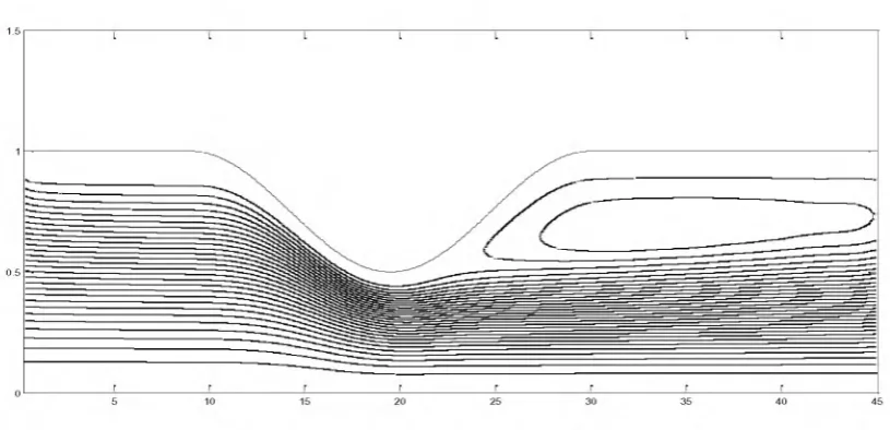 Figure 1.4.4(c) The pattern of streamlines for a stenosed artery with 50% area occlusion at
