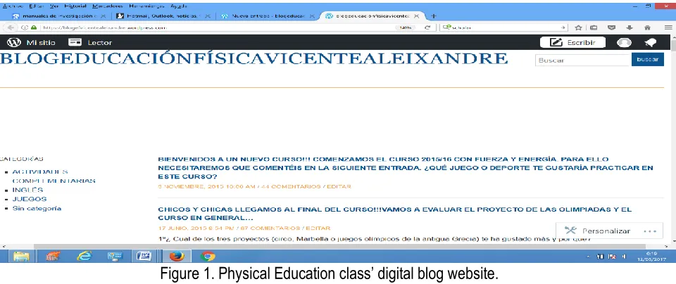 Figure 1. Physical Education class’ digital blog website. 
