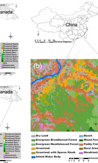 Figure 1. Land cover map of three study areas. 