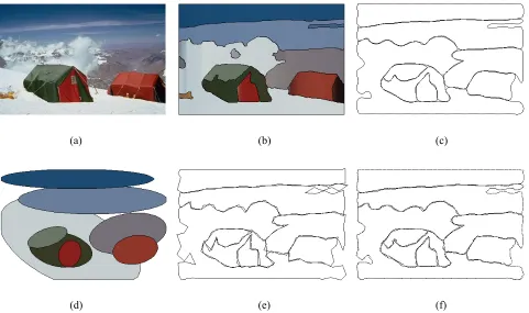 Fig. 6: Image and its extracted structures. (a) Original image. (b) Segmented image. (c) B-spline curve approximation to 