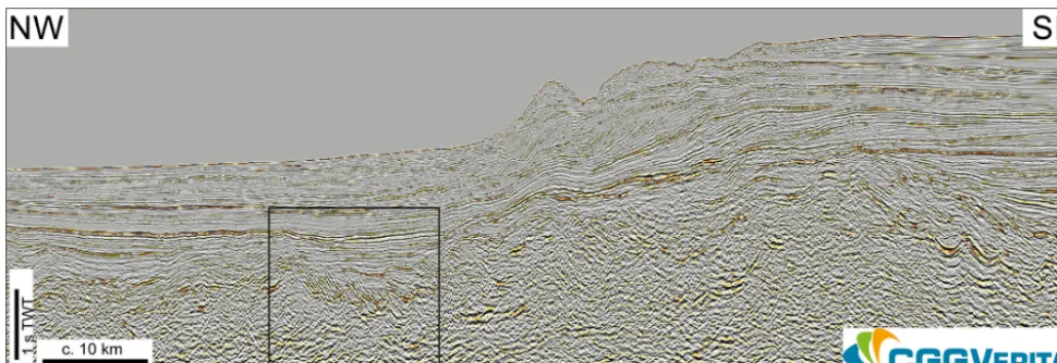 Figure 1. Regional seismic image from the Browse Basin (NW Australia). The black box marks the area of the section usedin the interpretation experiment