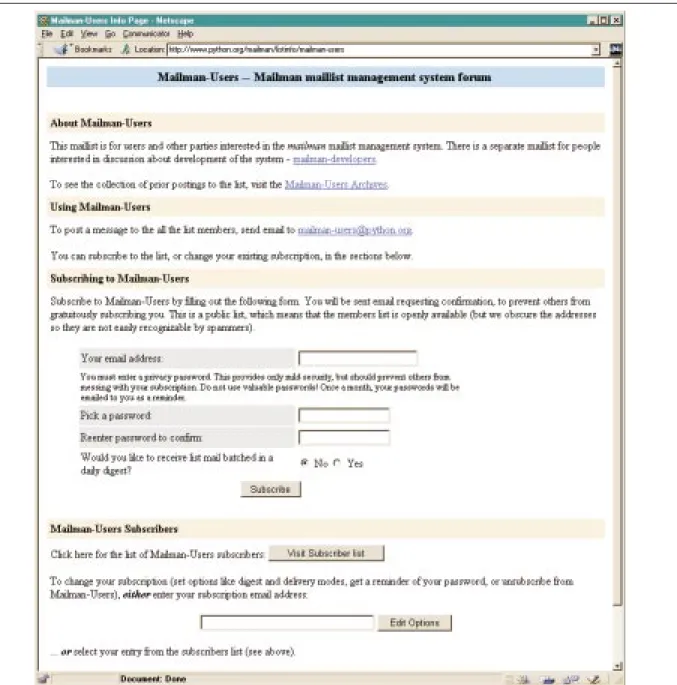 Figure 1: Web subscription and general list information page.