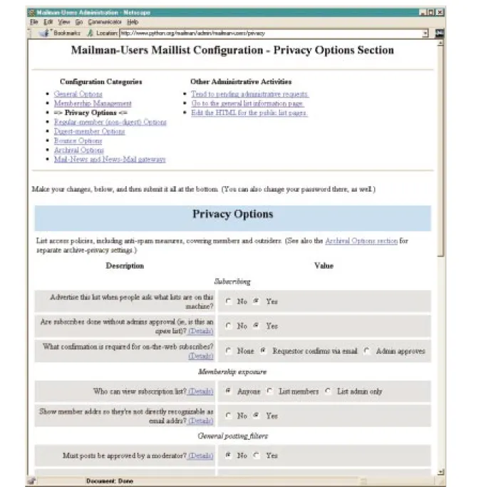 Figure 3: List administration page.