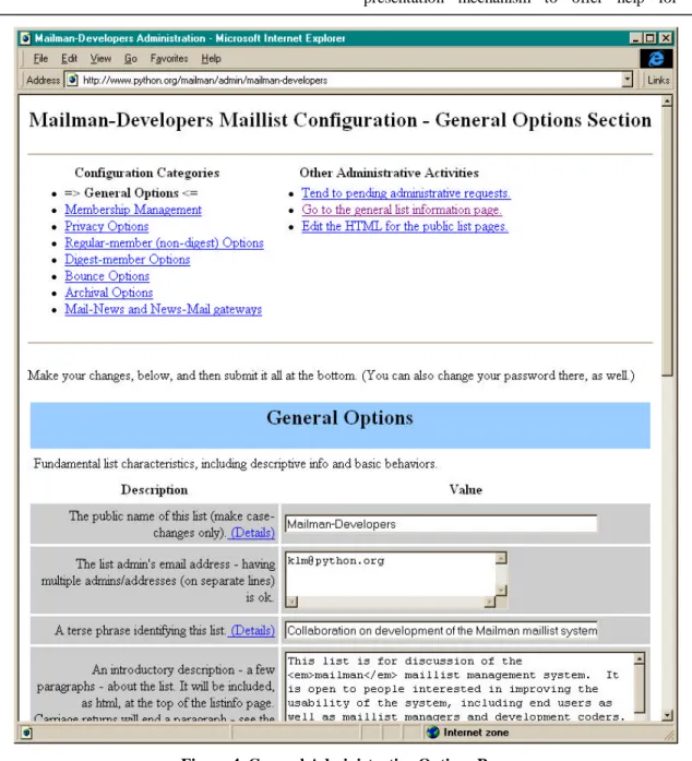 Figure 4. General Administrative Options Page