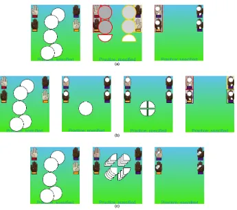 Figure 4. Equipartitioning multiple wholes strategies: (a) co-splitting, (b) deal and split, and (c) split-all