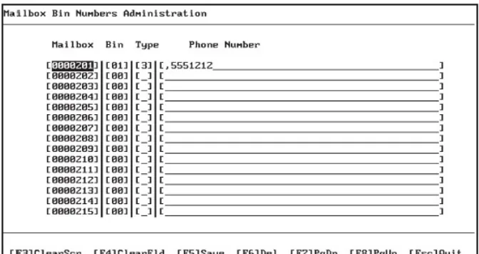 Figure 5-2   Mailbox Bin Number Administration 