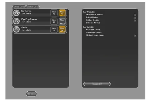 Figure 3.2 Next to each level, the current best score is displayed, as well as the player’s best score