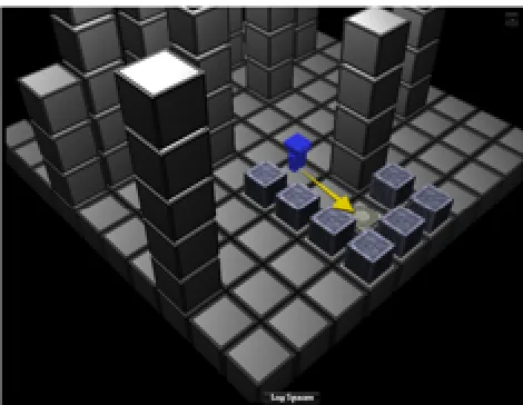 Figure 4.6 An example “sandbox” puzzle. The puzzle is simple to solve by moving the robot onto the visibletarget