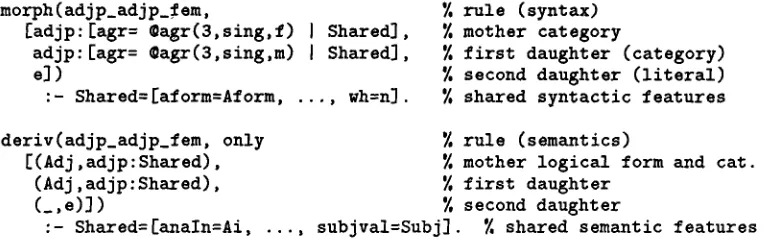 Figure 3: Syntactic and semantic morphological production rules 