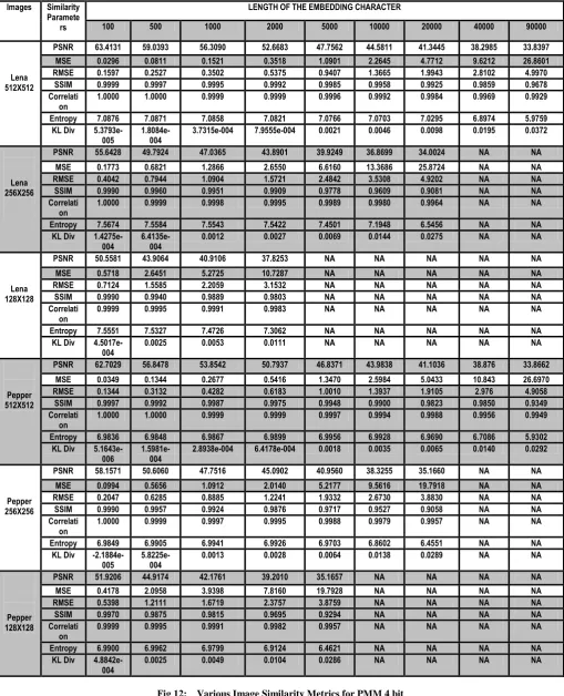 Fig 12:    Various Image Similarity Metrics for PMM 4 bit 