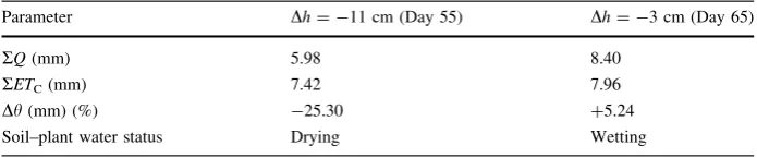 Table 3 Summary of water balance analysis for Pot A for the 2 days