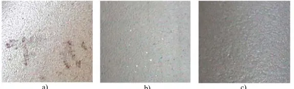 FIGURE 3.  Picture of the sample; a) grit blasted, b) with Zn-Al coating and c) with sealer coating on top of Zn-Al coating (duplex coating)  