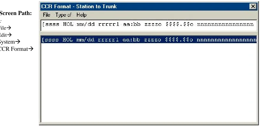Figure 18 CCR Format Screen 