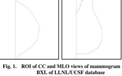 Fig. 1. ROI of CC and MLO views of mammogram BXL of LLNL/UCSF database 