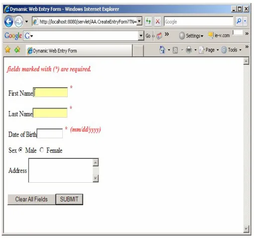 Fig. 4. A snapshot of an XHTML Web Entry Form generated on the fly