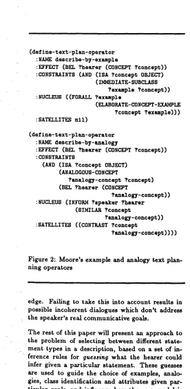 Figure 2: Moore's example and analogy text plan- ning operators 