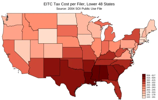 Figure 7  EITC Total Tax Cost per Income Tax Filer, by State in 2004            Source: Authors’ tabulations of 2004 SOI Public Use File