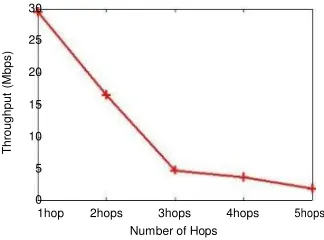 Fig. 10.  Throughput achieved over multiple hops 
