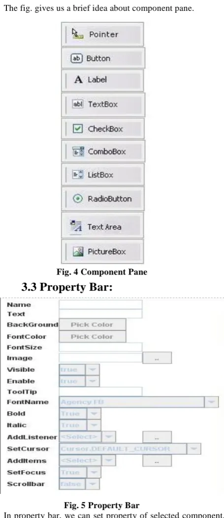 Fig. 5 Property Bar In property bar, we can set property of selected component. The property bar has special facility that it only enables the property of related component