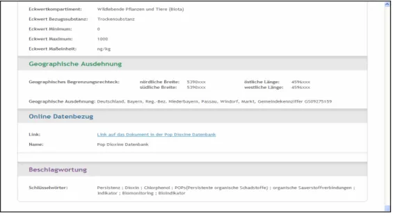 Figure 2: Screenshot from the dioxin metadata presentation   in the Environmental Objects Catalogue (UOK) 