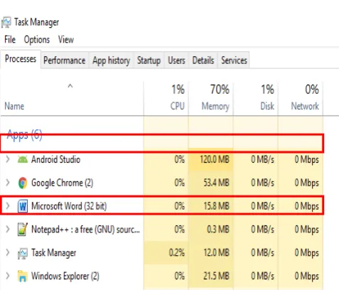 Figure 7. Memory consumed by the development tools 