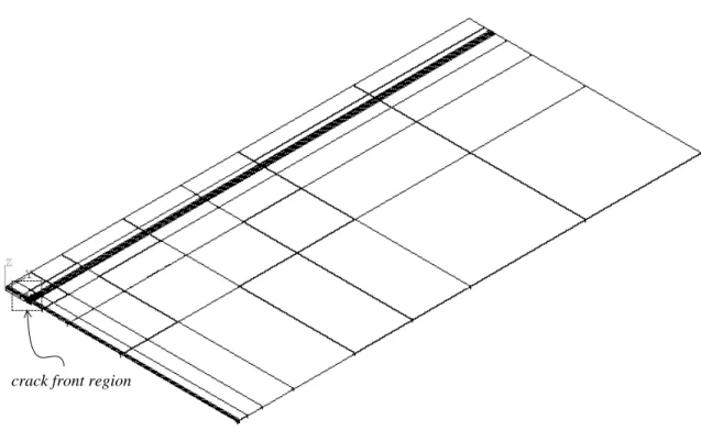 Figure 5.3 Finite element mesh of a one-eighth center-cracked plate (a/w=0.1).