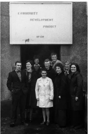Figure 2 CDP action team, September 1976. Left to right: Willie Elliott, Pam Davidson, SteveMason, Nancy Elliot, Mike Martin, John Gilbert (ASSIST), Helen Kerr, Barbara Jackson, ConnieSimpson
