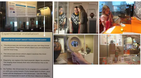 Fig. 4a-c. From left to right: a. The interactive cases, Museon; b. The Loupe, Allard Pierson Museum; c