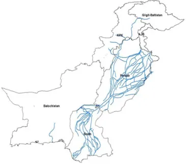Fig. 1.1.  Command area of the Indus basin irrigation system in different provinces of  Pakistan