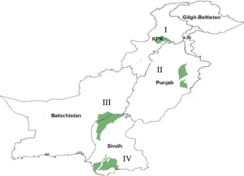 Fig. 1.3. Ecological zones of four main rice growing areas in different provinces of  Pakistan