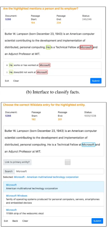 Figure 1: Interface for Steps 2-4 of our framework.Step 1 fetches sentences to be exhaustively annotatedfor one property