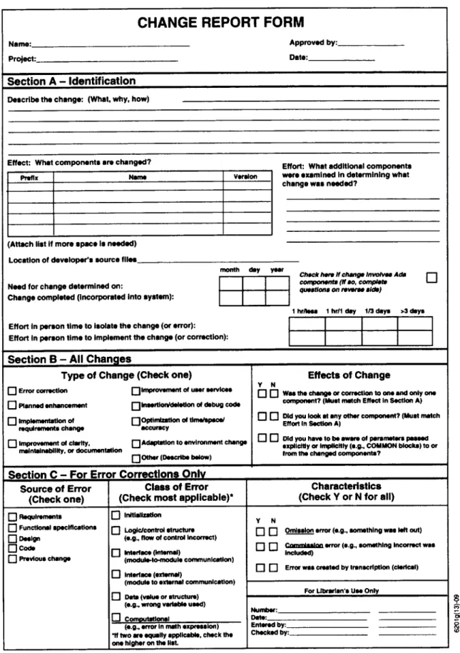 Figure 4. DefectChange Data Collection Form