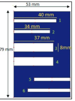 fig. 2. This patch has six rectangular parallel slits cut in it. The overall dimension of patch 2 is 53mm x 79mm as shown in This patch was taken from the paper [6]