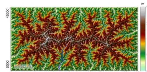 Figure 1. Solution of the linear one-dimensional stream power lawfor a synthetic knickzone over a time span of 1 My