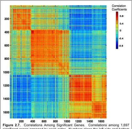 Figure 2.7.   Correlations Among Significant Genes.  Correlations among 1,697 significant genes arranged by peak order
