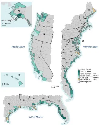 Figure 3 . Change in coastline population by county: 1960-2008 U.S. Census Bureau, Decennial census of population and housing: 1960 to 2000; Population Estimates Program: 2008